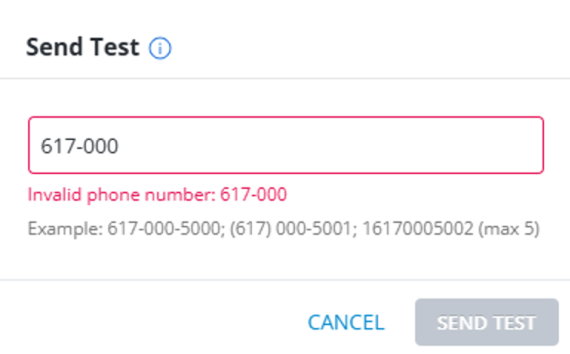 invalid number message